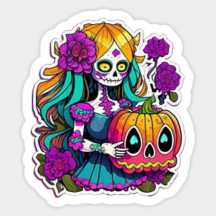 Anime Elegance: La Catrina Reimagined Tee Sticker